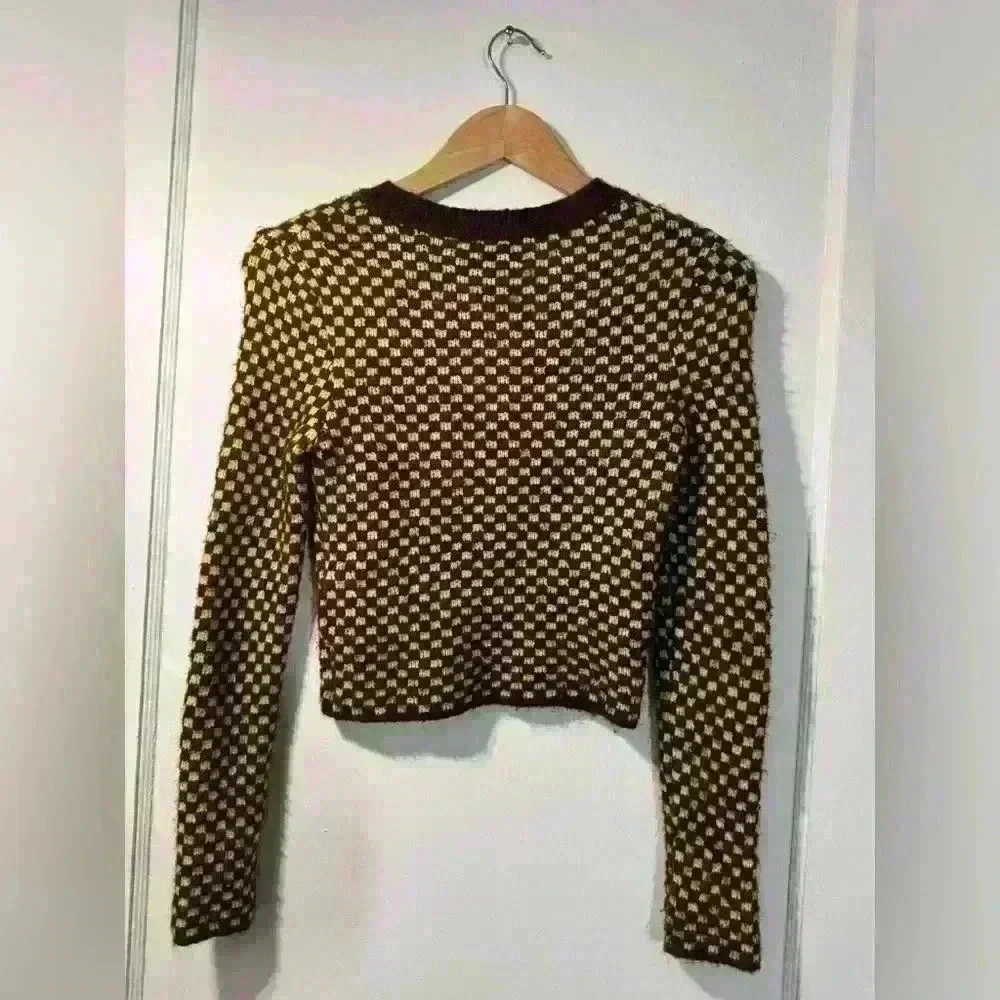 Zara Checkered Cut-Out Jacquard Long Sleeve Pullover